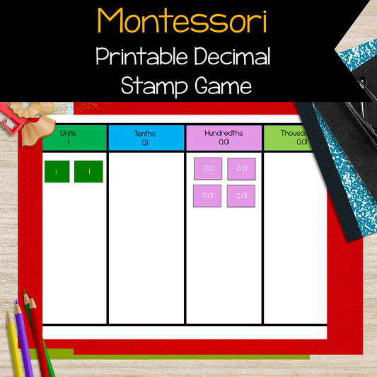Montessori Decimal Stamp Game for learning how to add and subtract