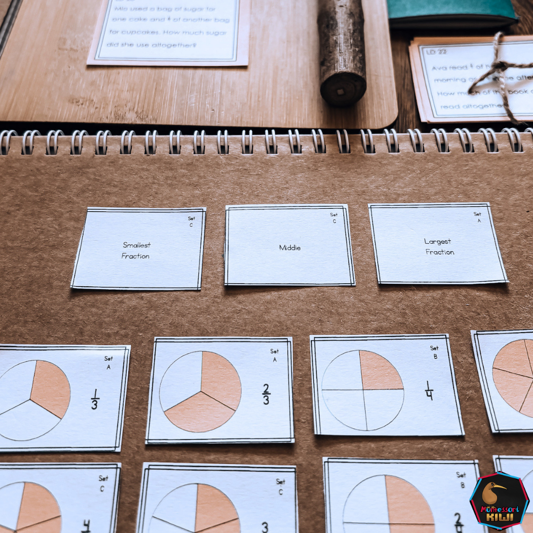 Montessori Ordering Fractions Task Cards | Same Denominator Practice