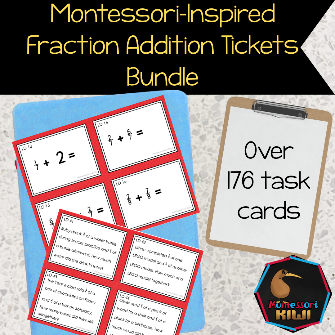 Montessori Fraction Addition Task Cards | Like & Unlike Denominators Bundle