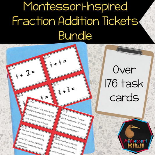 Montessori Fraction Addition Task Cards | Like & Unlike Denominators Bundle