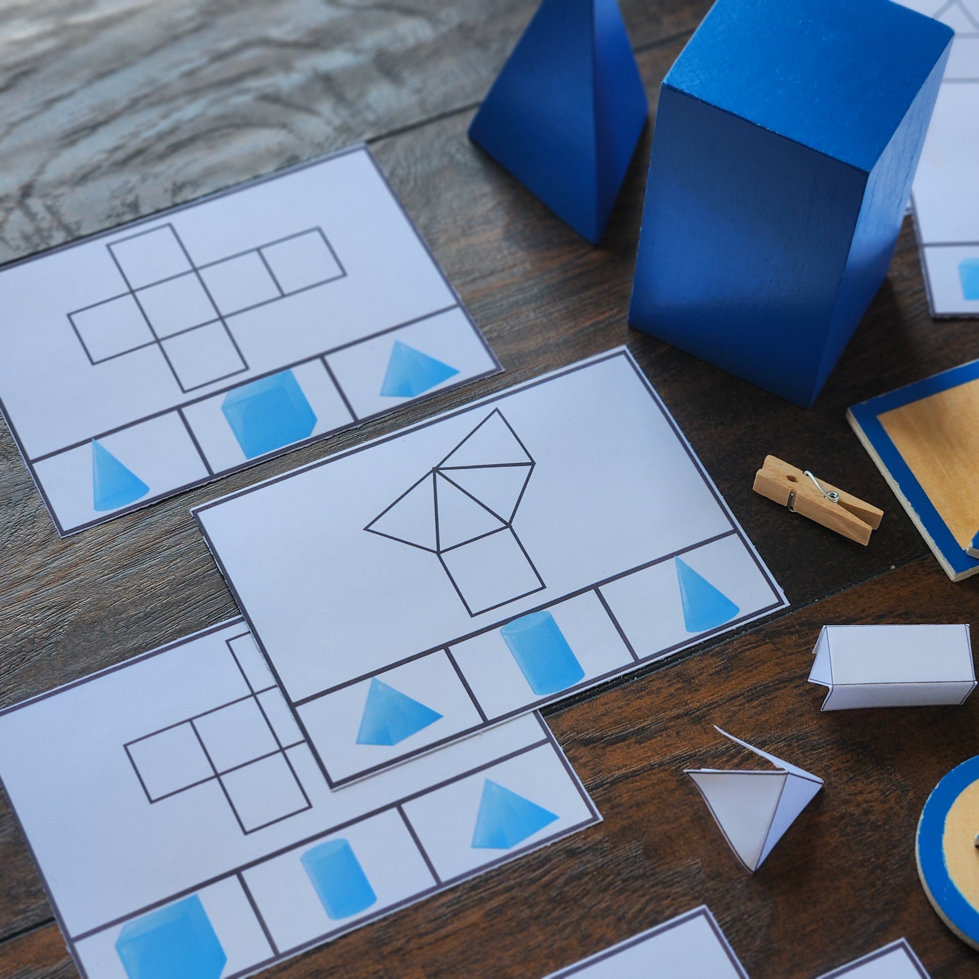 3d shapes nets clip and flip (math) Geometric Solids - subscription - montessorikiwi