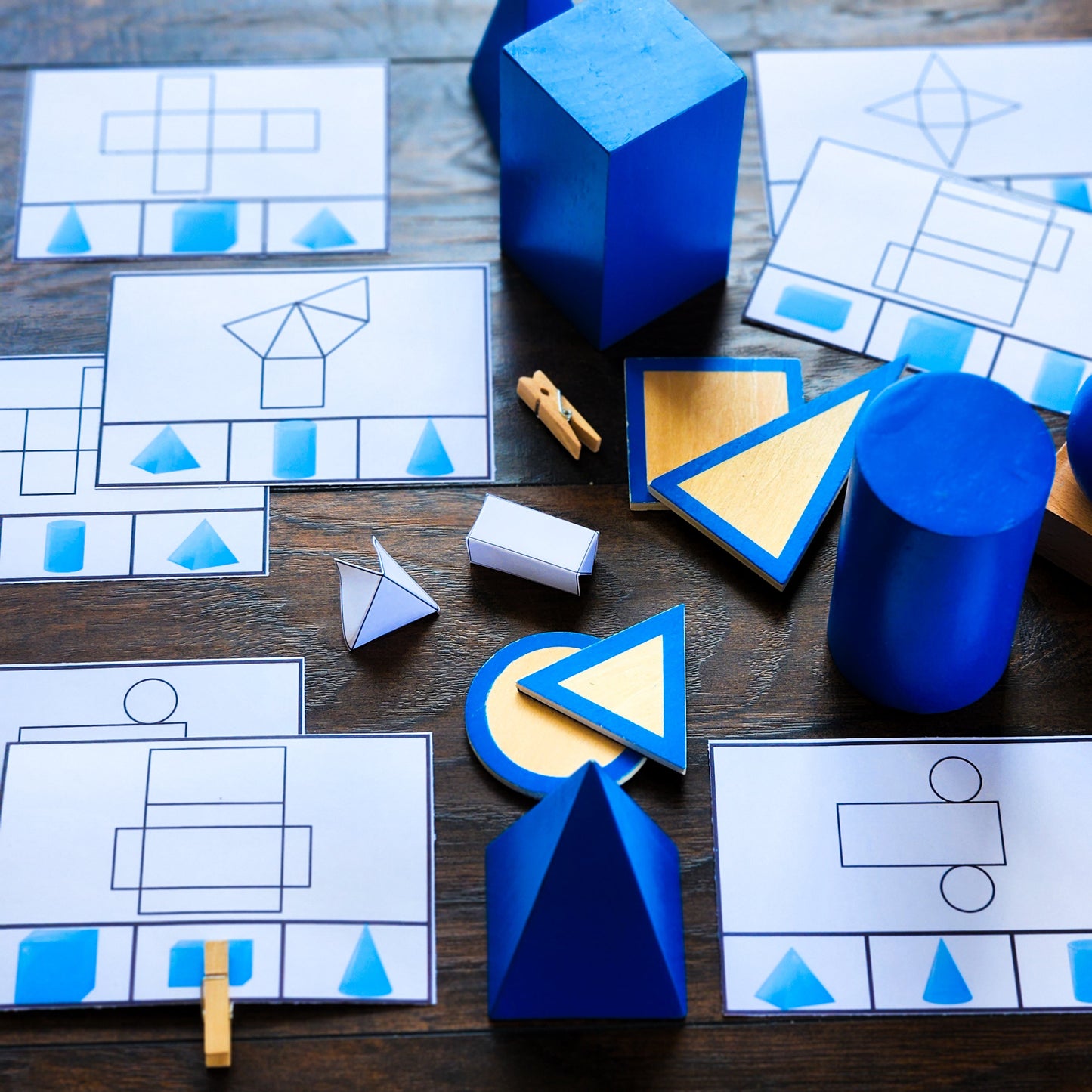 3d shapes nets clip and flip (math) Geometric Solids - subscription - montessorikiwi