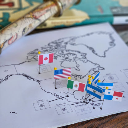 North and Central America Flag Pin Map - montessorikiwi