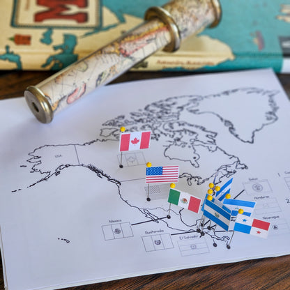 North and Central America Flag Pin Map - montessorikiwi