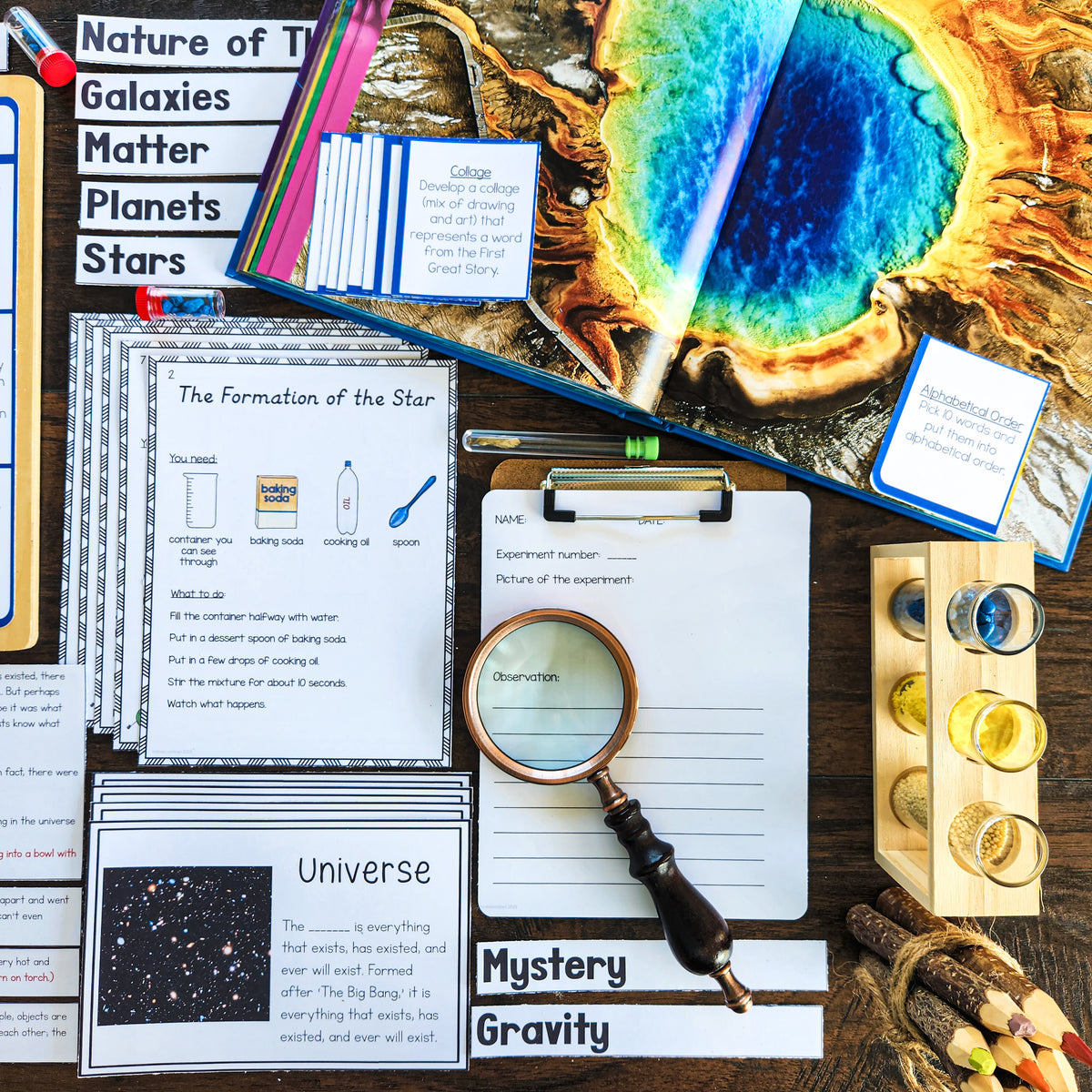 MontessoriKiwi Cosmic Education materials arranged for hands-on learning