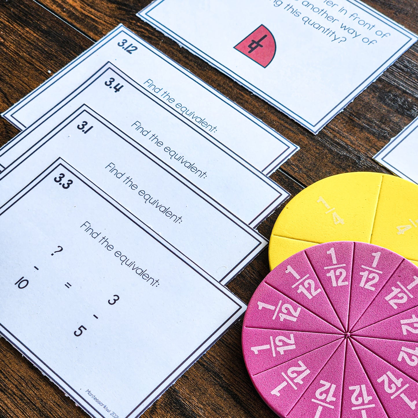 Equivalent Fraction Task Cards (Montessori) - montessorikiwi