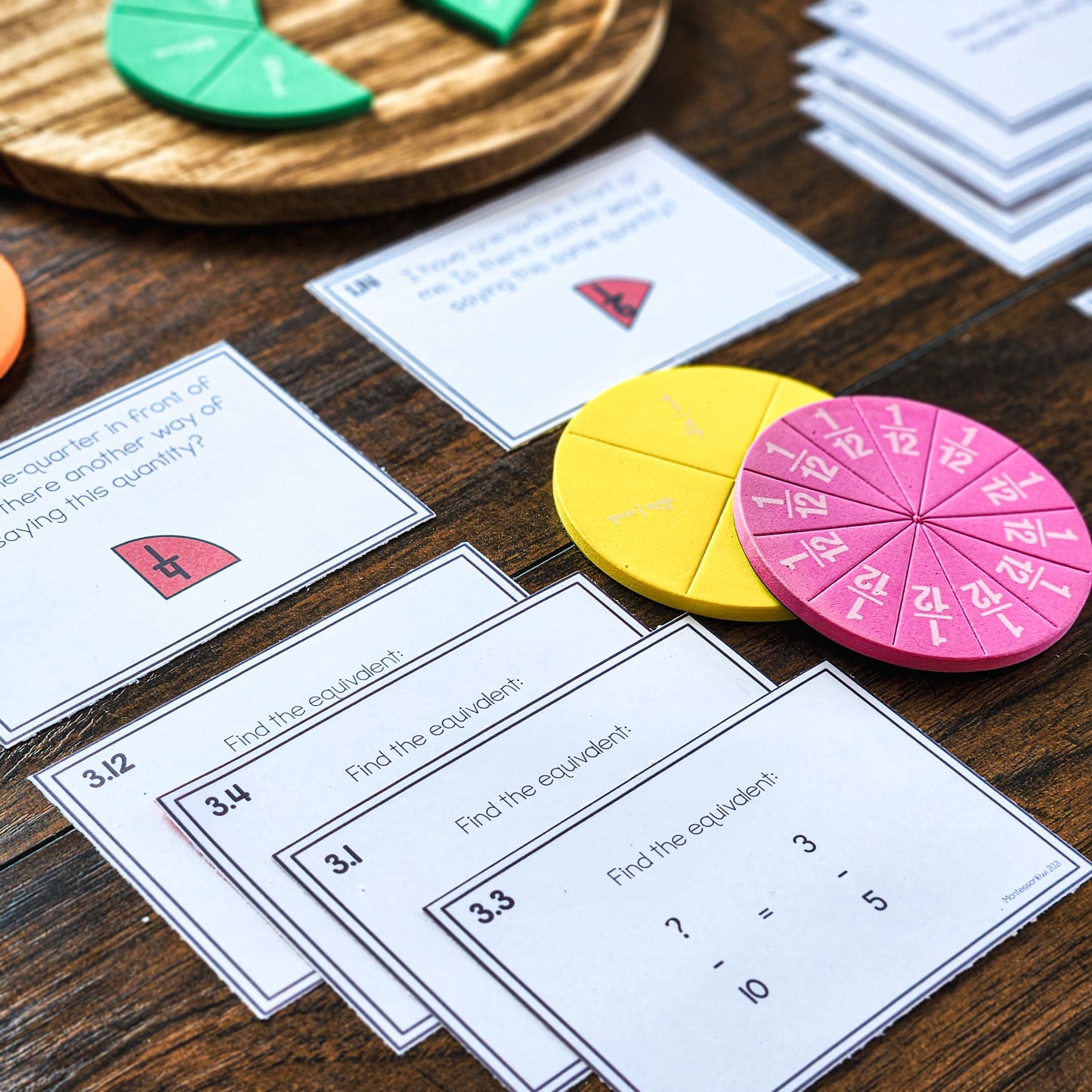 Equivalent Fraction Task Cards (Montessori) - montessorikiwi