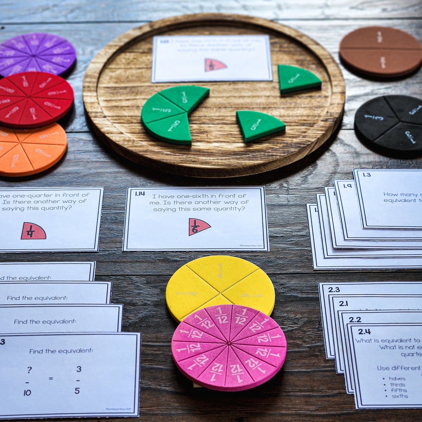 Equivalent Fraction Task Cards (Montessori) - montessorikiwi