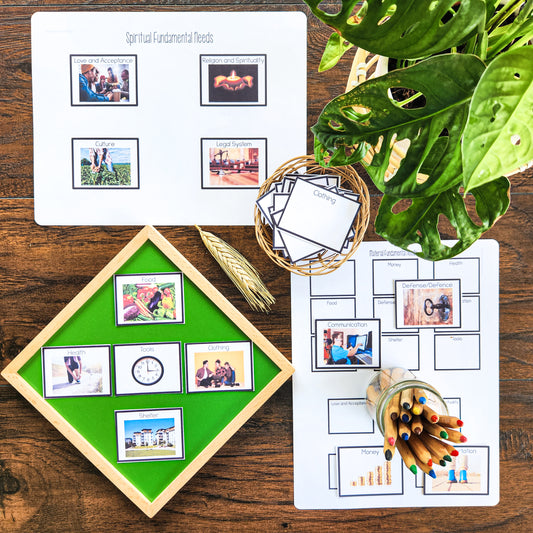Montessori Introduction to Fundamental Needs Charts (cosmic) - subscription - montessorikiwi