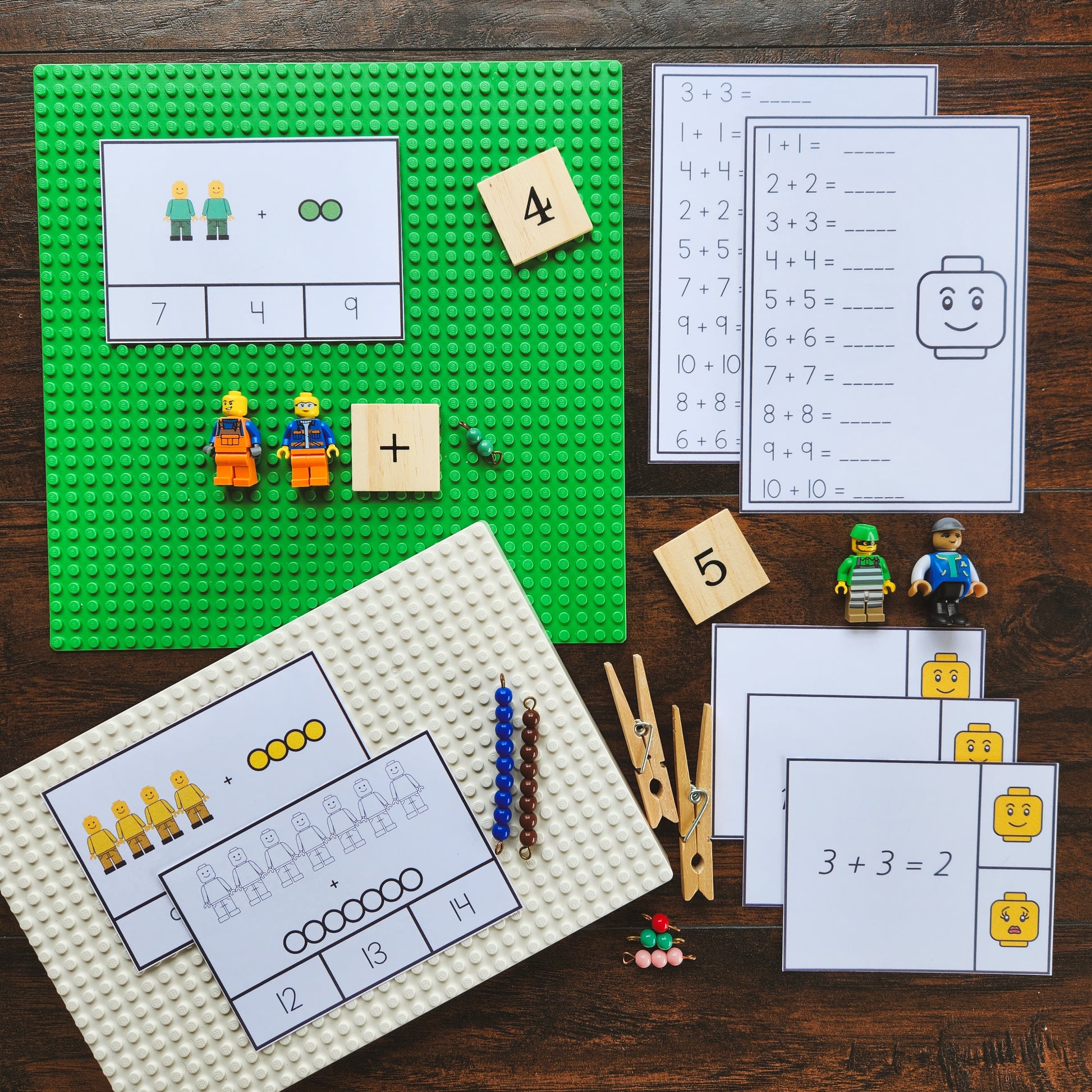 Addition clip and flip cards (building block theme) - montessorikiwi