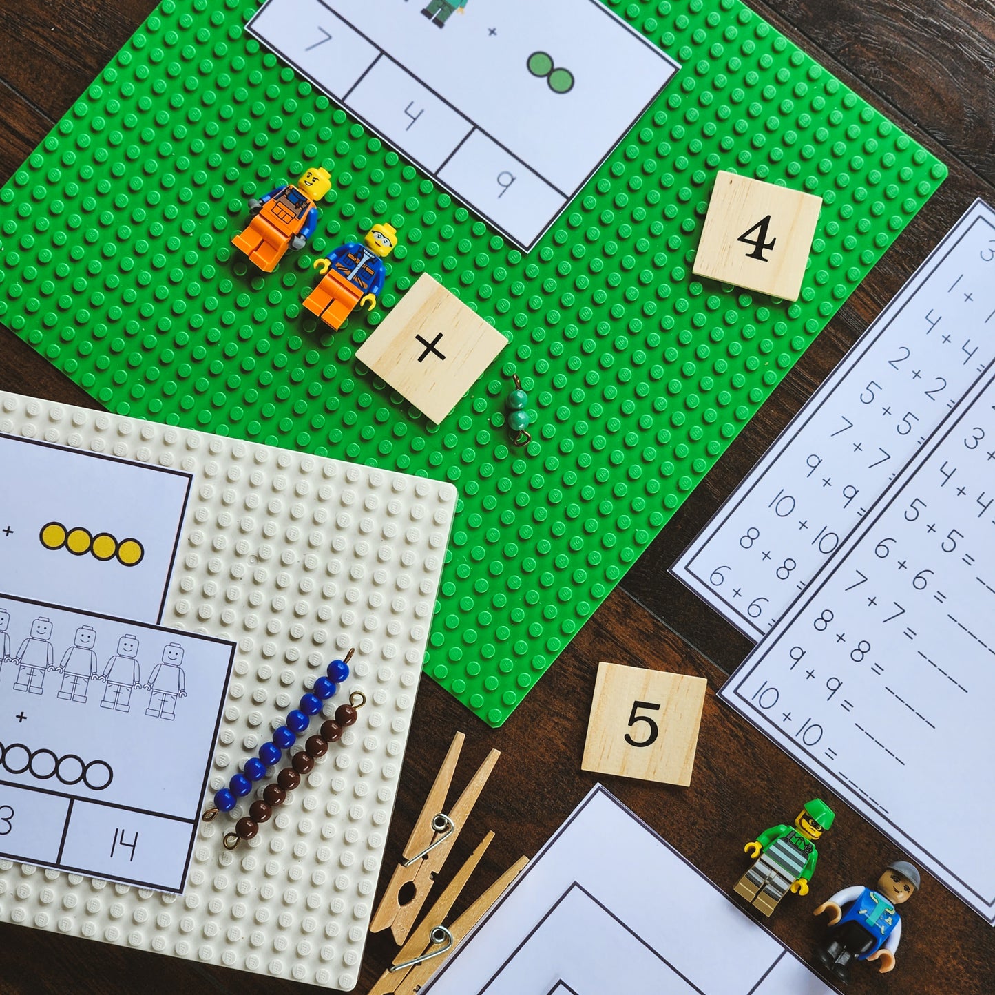 Addition clip and flip cards (building block theme) - montessorikiwi