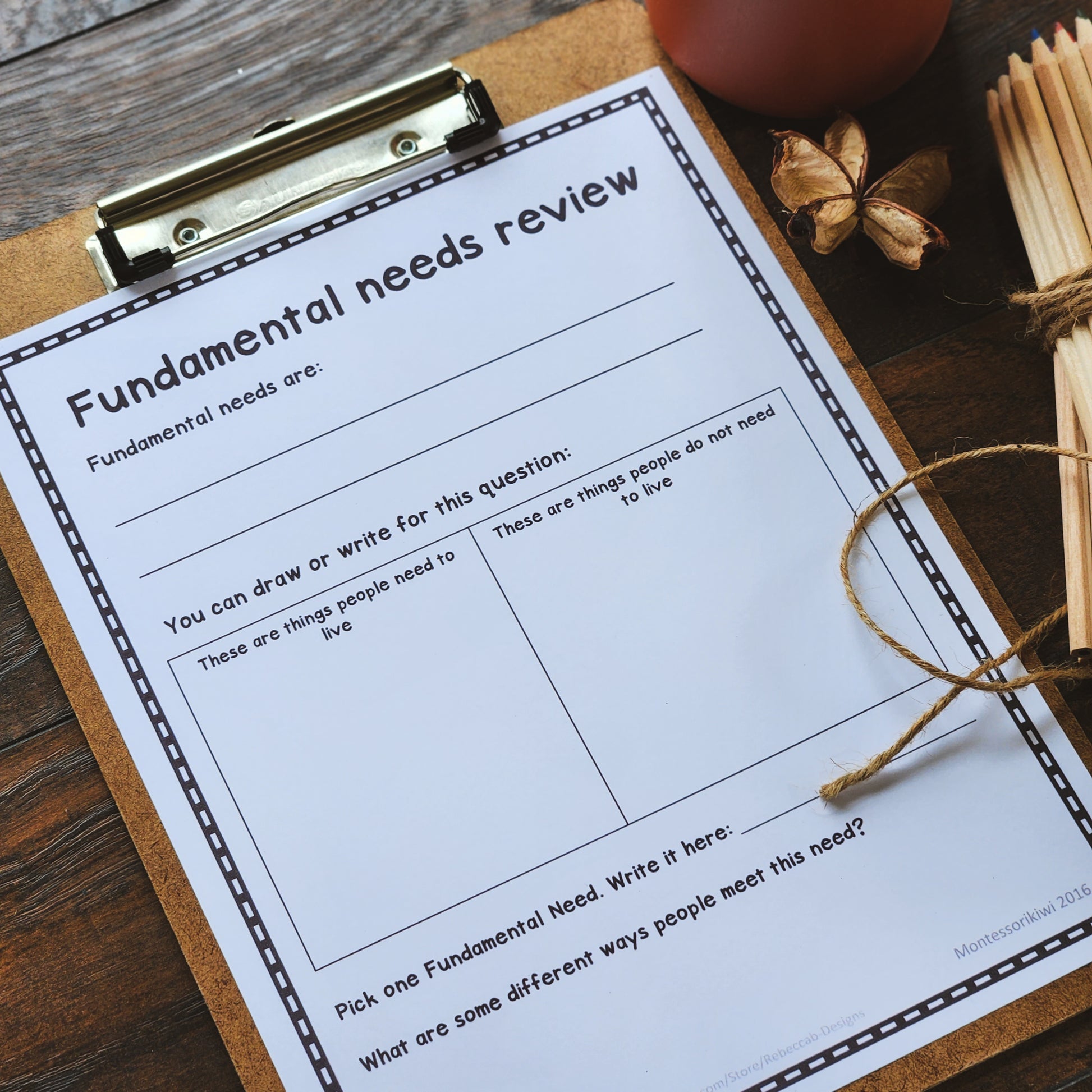 Fundamental Needs Review Worksheet - montessorikiwi