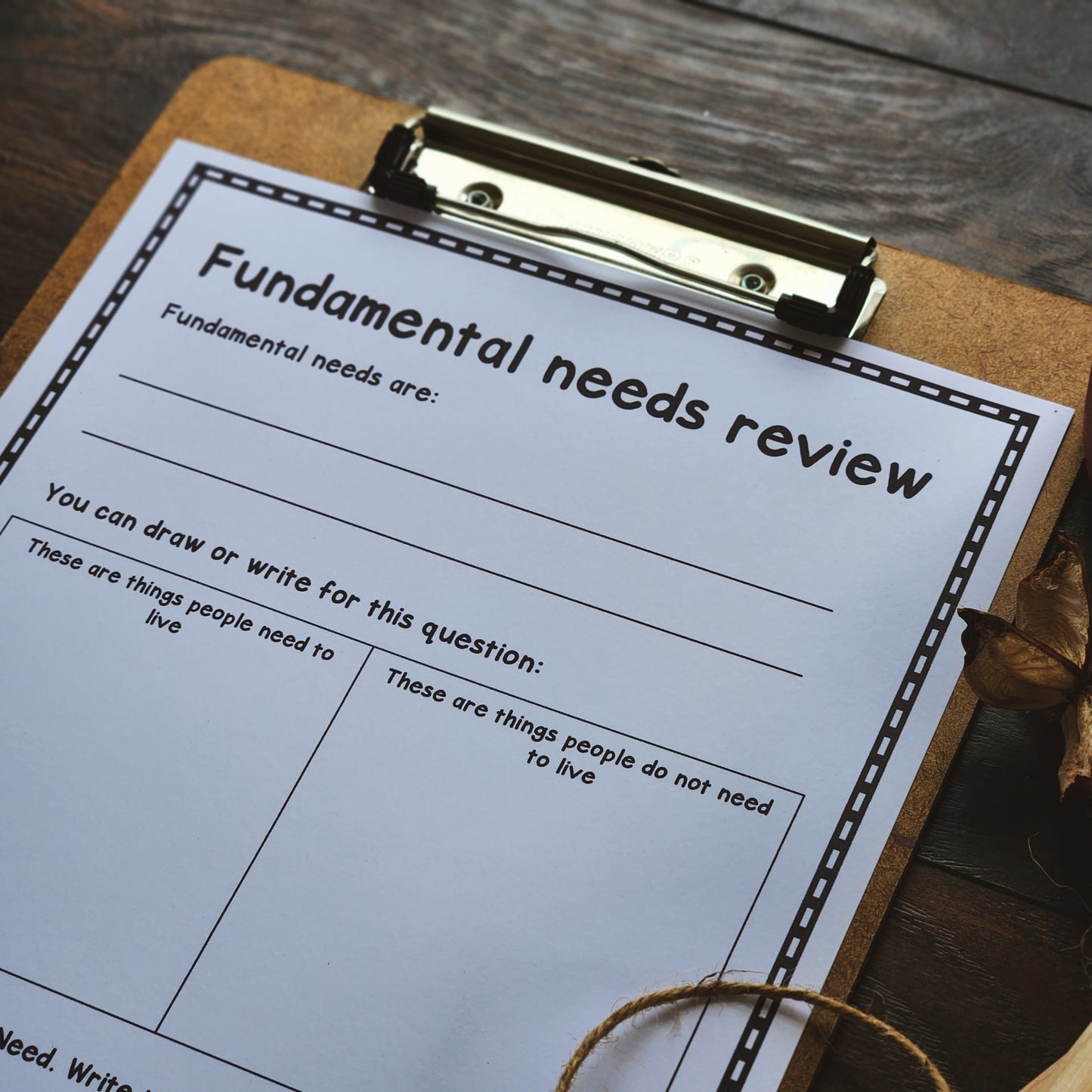 Fundamental Needs Review Worksheet - montessorikiwi