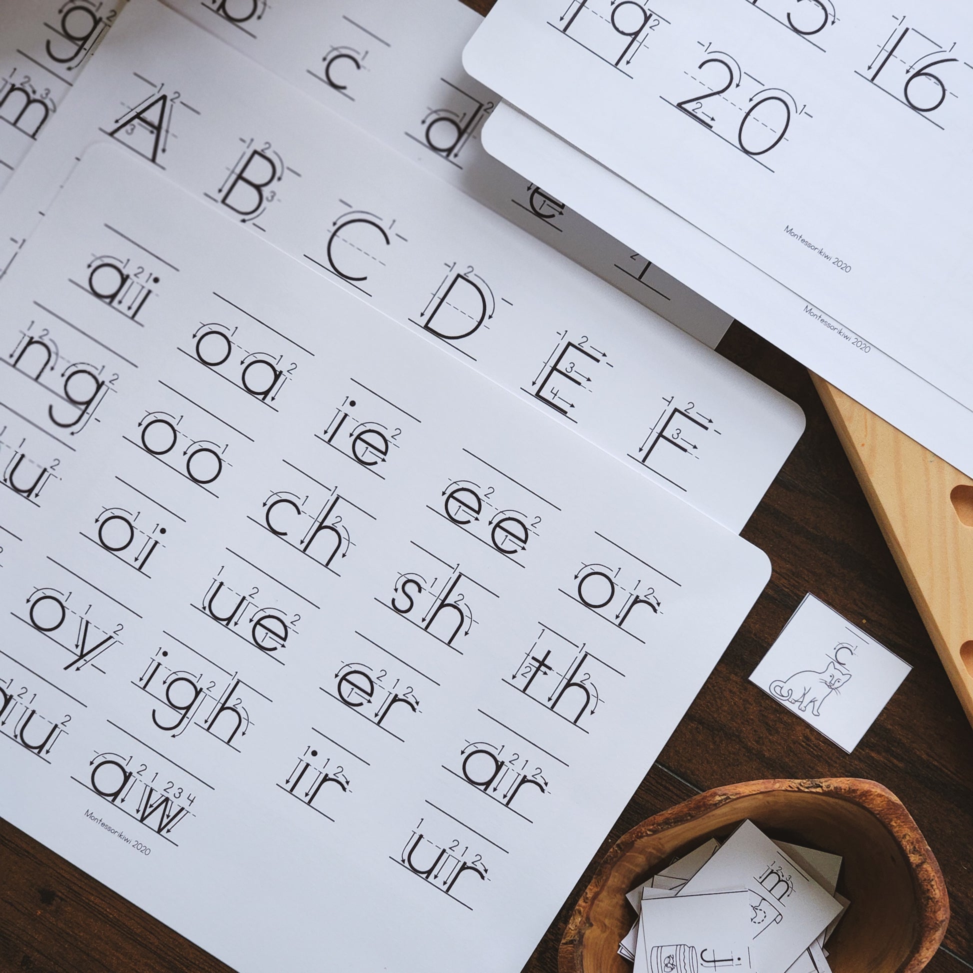 Handwriting chart for numbers and letters - montessorikiwi