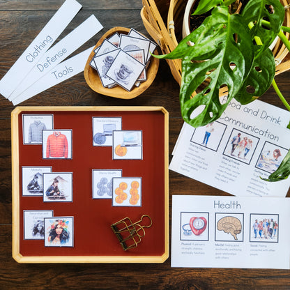 Montessori Fundamental Needs Printable | Why Humans Need Clothing, Shelter, Food & More