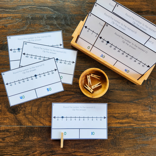 Montessori Inspired Rounding to 10 and 100 flip and clip card (Subscription)