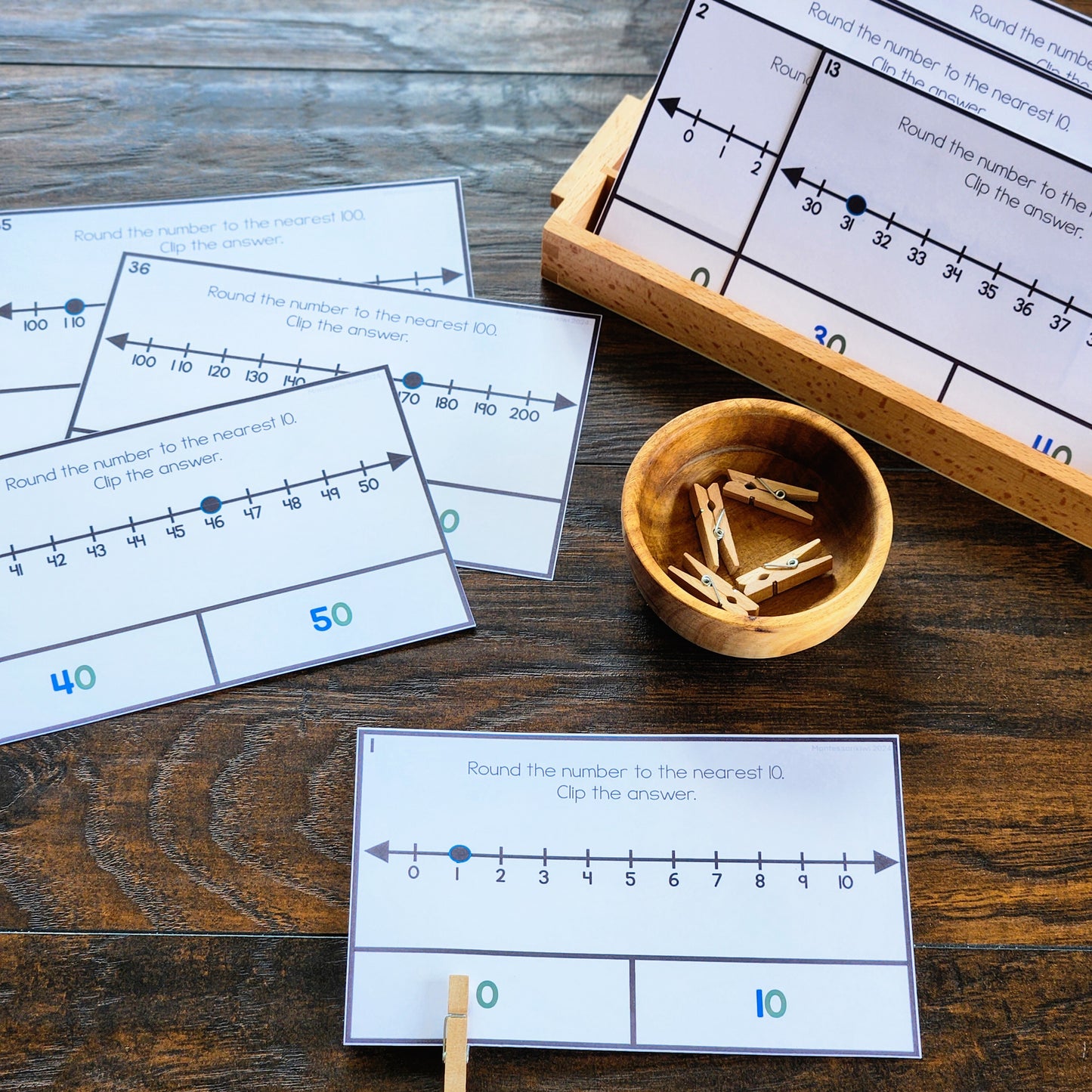 Montessori Inspired Rounding to 10 and 100 flip and clip card