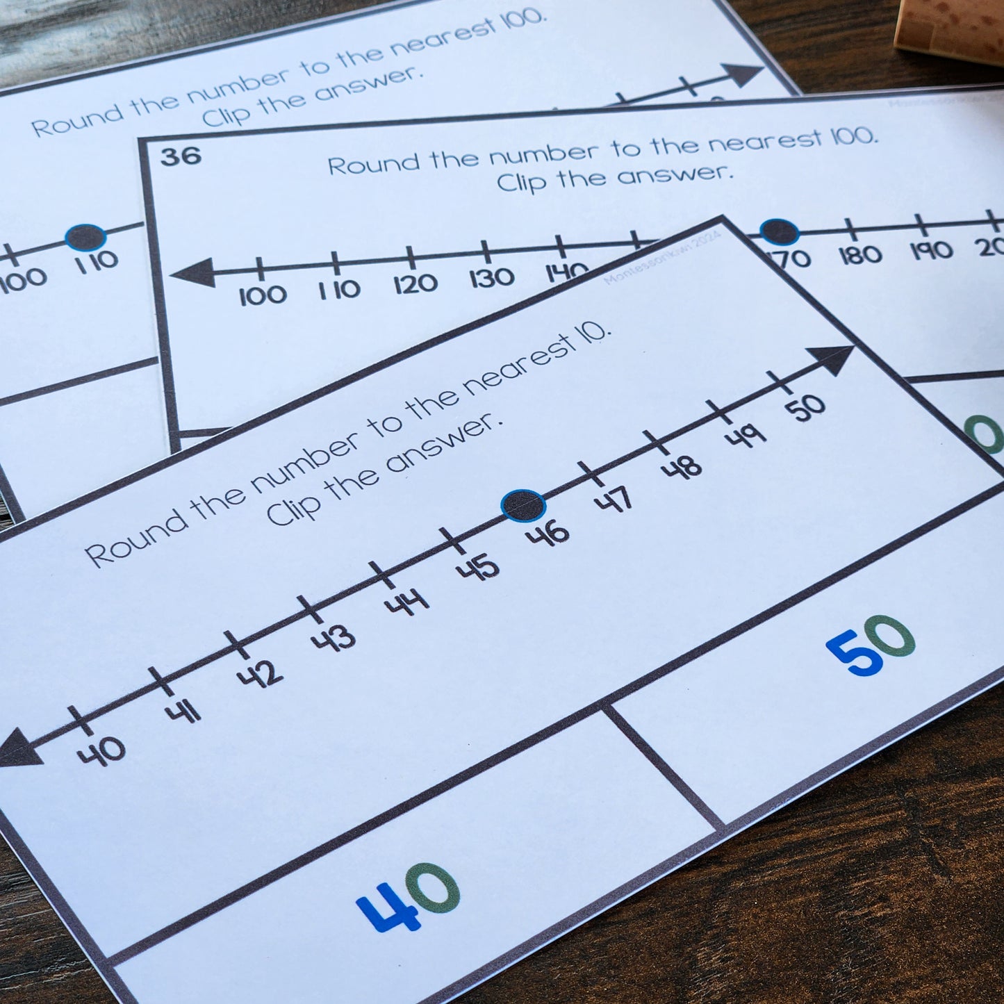 Montessori Inspired Rounding to 10 and 100 flip and clip card