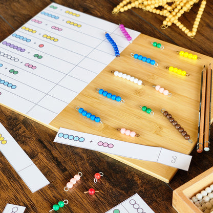 FREE Montessori Colored Bead Addition to 10 | Printable Math Activity for Early Learners