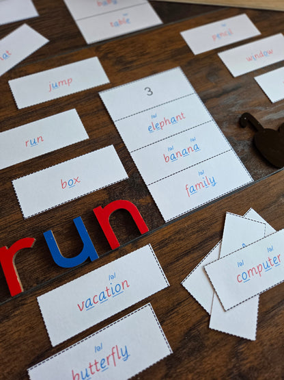 Modern Montessori Reading SOR syllable sort with schwa sound words  (literacy)