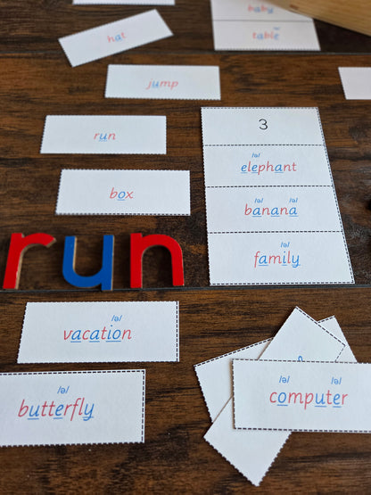 Modern Montessori Reading SOR syllable sort with schwa sound words  (literacy)