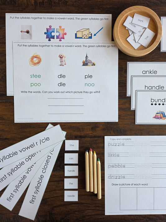 Modern Montessori Reading SOR Syllable types - CONSONANT LE - 2 syllable words  (literacy)