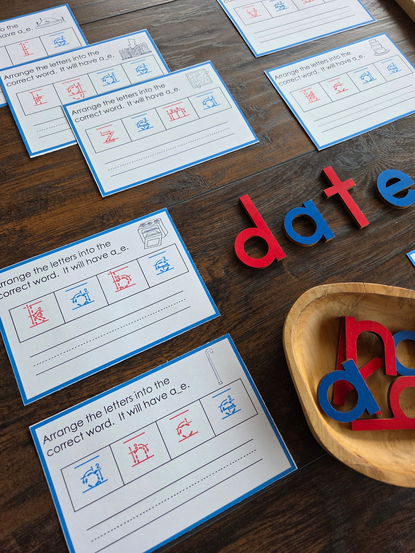 Modern Montessori Reading - Silent E - reassemble the word Montessori colors  (literacy)