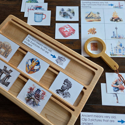 Modern Montessori Reading - Advanced descriptors - identifying adjectives, clip and flip cards (literacy)