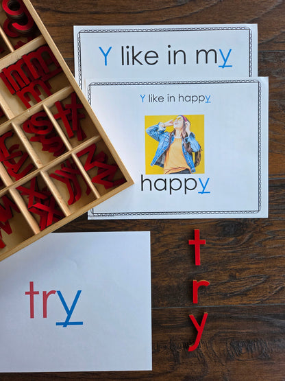 Modern Montessori Reading SOR Y makes 3 sounds activities  (literacy)