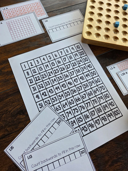 Montessori Hundred Board Task Cards Set 1 | Number Sense & Counting to 100 Set 1