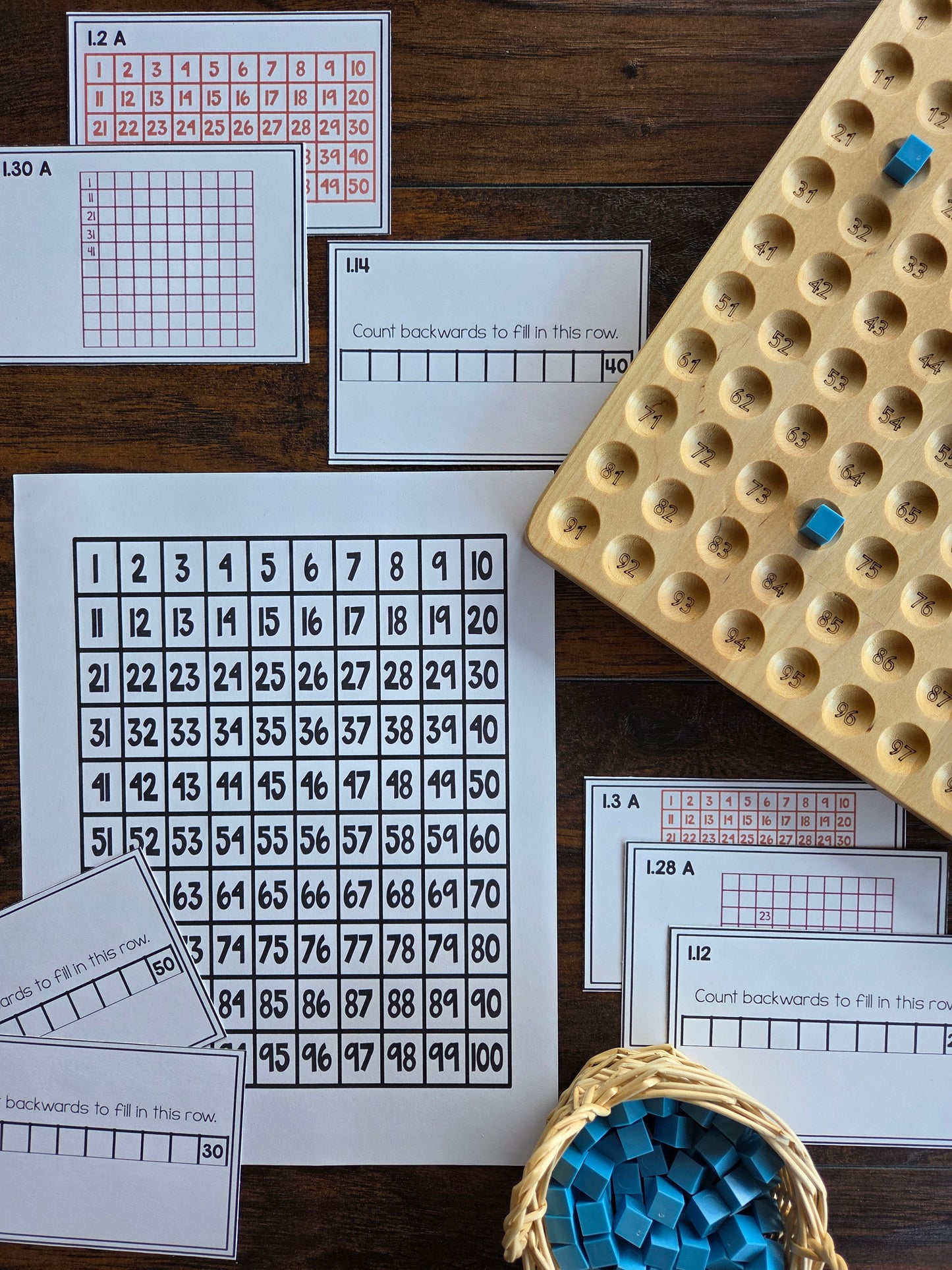 Montessori Hundred Board Task Cards Set 1 | Number Sense & Counting to 100 Set 1