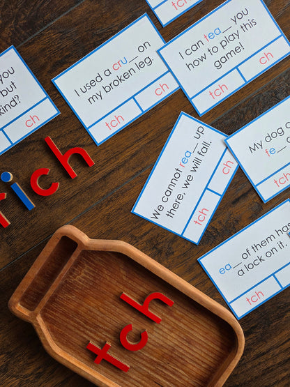 Modern Montessori Reading: tch clip and flip cards ending sound cards for learn ch vs tch (literacy)