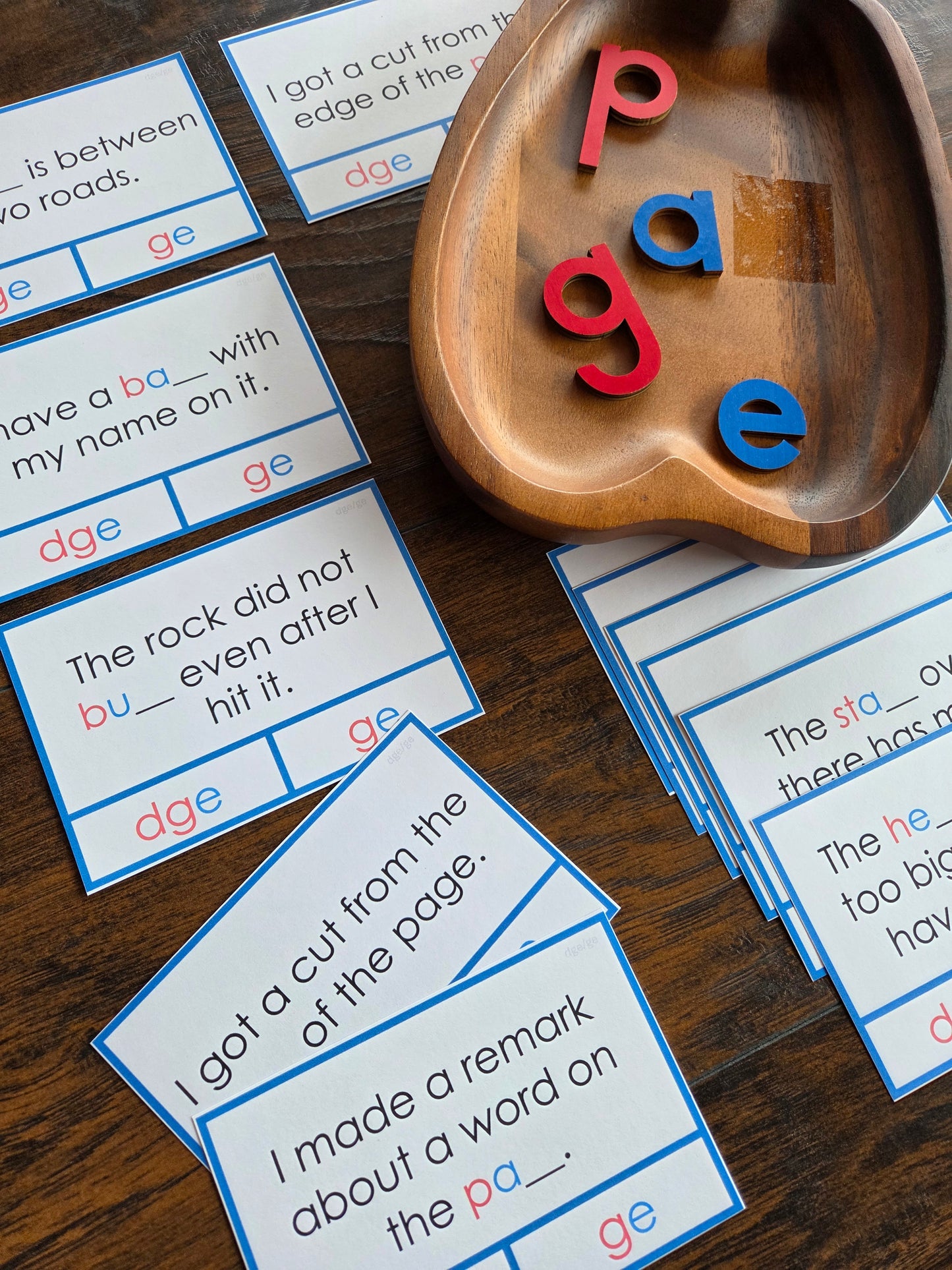 Modern Montessori Reading: dge clip and flip cards ending sound cards for learning ge vs dge (literacy)