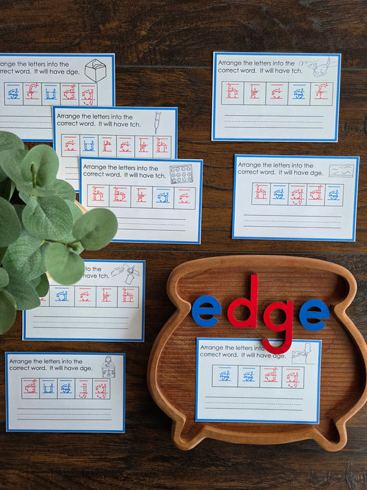 Modern Montessori Reading: -dge and -tch reassemble the word for trigaph endings (literacy)