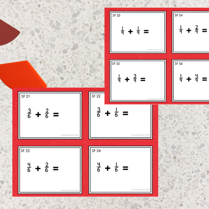 Montessori Adding Fractions with Like Denominators Task Cards | Mixed Numbers