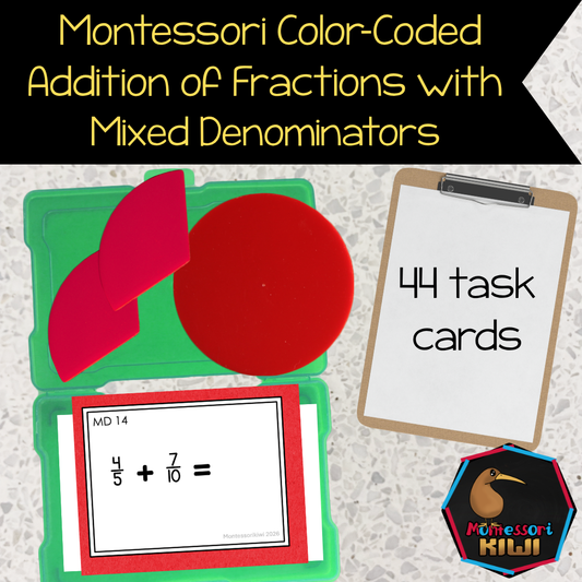 Montessori Adding Fractions with Mixed Denominators Task Cards |