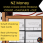 New Zealand Money Word Problems | Giving Change Self-Checking Clip Cards