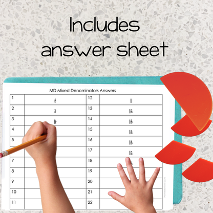 Montessori Adding Fractions with Mixed Denominators Task Cards |