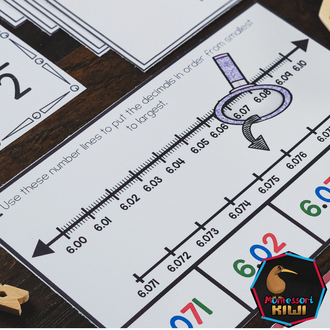 Ordering Decimal Fractions on a Number Line | Montessori Decimal Clip & Flip Cards