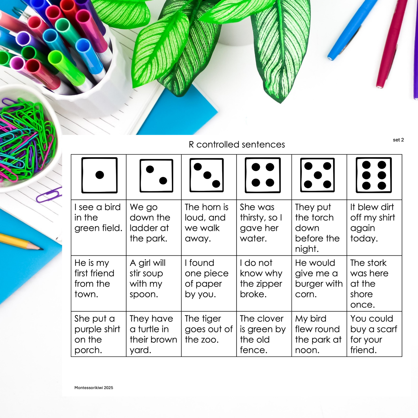 Modern Montessori Reading: Vowel R Roll and Read the Sentence