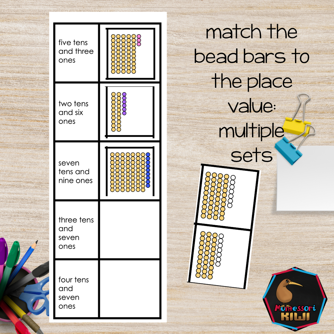 Montessori Colored Bead Bar Activity Pack | Numbers to 100 | Place Value & Number Sense