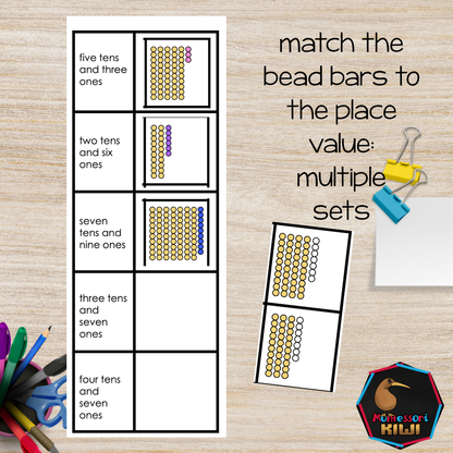 Montessori Colored Bead Bar Activity Pack | Numbers to 100 | Place Value & Number Sense