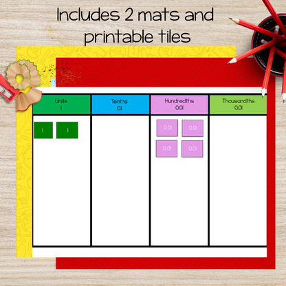 Montessori Fraction Decimal Stamp Game for learning how to add and subtract