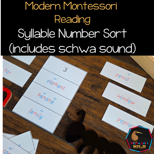Modern Montessori Reading SOR syllable sort with schwa sound words  (literacy)