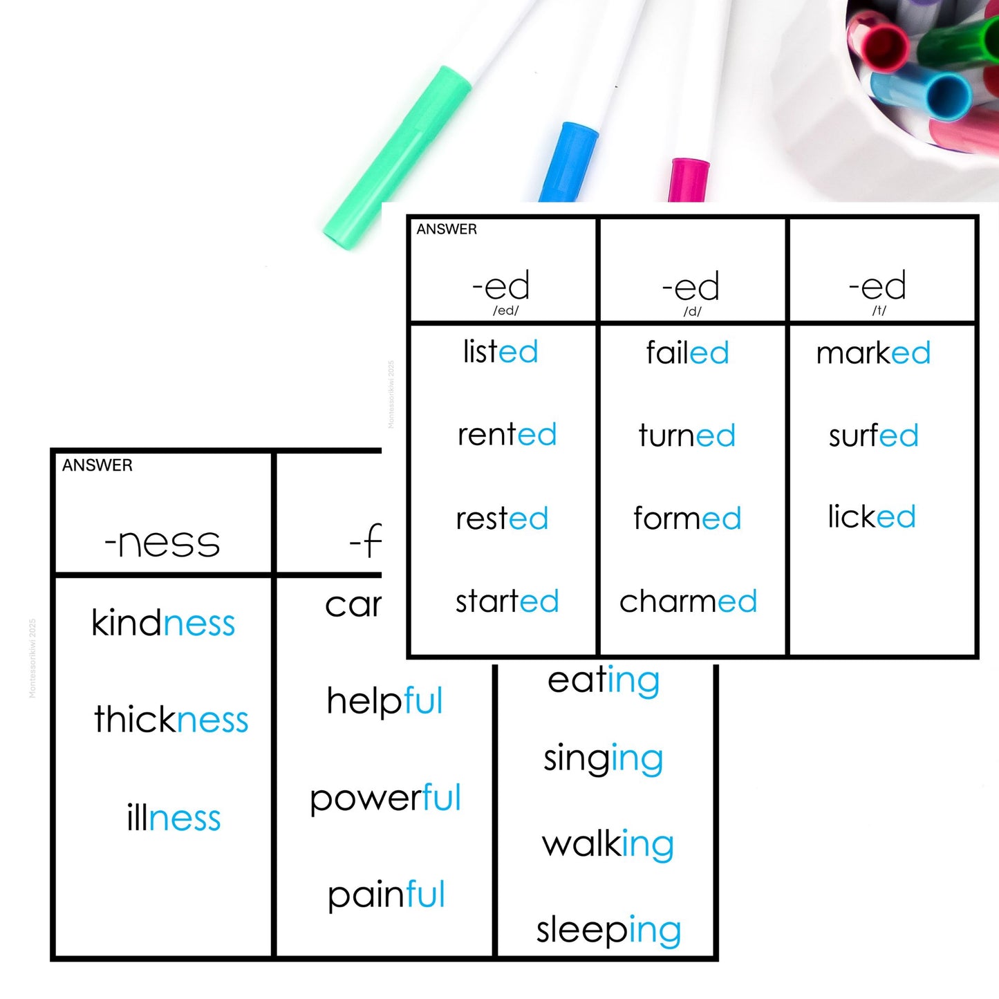 Modern Montessori Reading: Suffix sorting activities