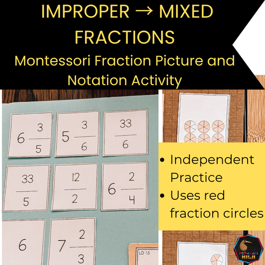 Montessori Improper Fractions Match-Up | Mixed Numbers & Fraction Cards