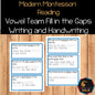 Modern Montessori Reading SOR Vowel Team Fill in the Gaps Writing + Handwriting (literacy)