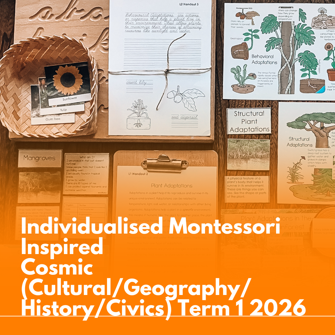 Individualised Montessori Inspired Homeschool Geography, History, Cultural, Civics Materials ONE SCHOOL TERM (jan - end march)