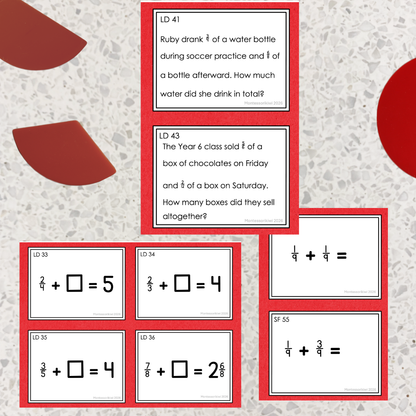 Montessori Fraction Addition Task Cards | Like & Unlike Denominators Bundle