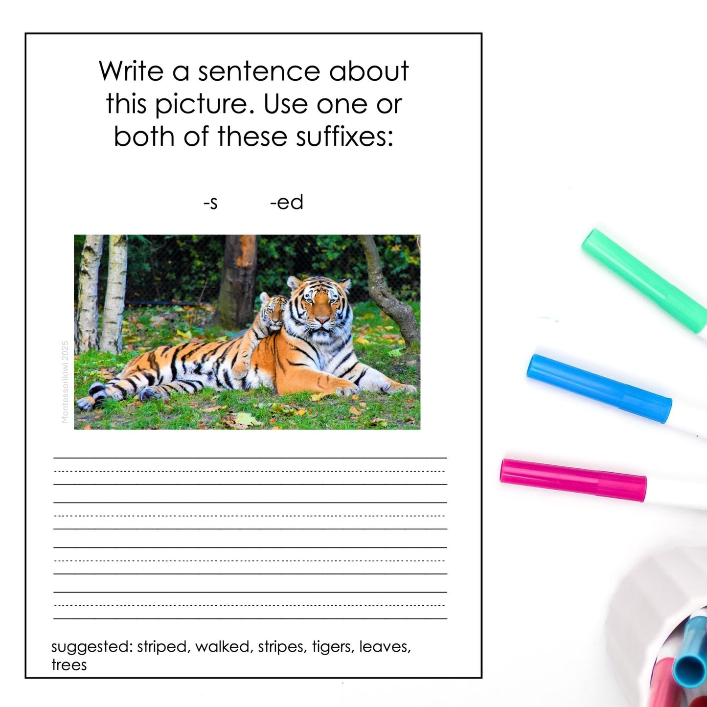Modern Montessori Reading: Suffix writing activity